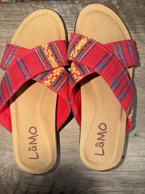 LAMO Leyla Festive Red Southwest Slide Sandals Womens Sz 8 M Cork Comfort  EUC