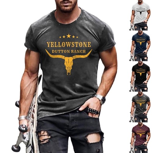 Yellow Stone Dutton Ranch Herren T-Shirt Muskel Tee Sommer Kurzarm Blusen Tops