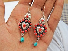 Coral Turquoise Earring 925 sterling silver Wedding earring Vintage Earring Gift
