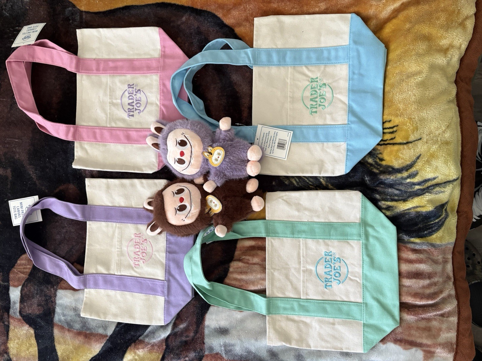 Trader Joe's Mini Pastel Canvas Tote Bag Set Of 4 Colors Limited (New With Tag)