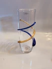 Blenko Art Glass 1999 Birthday Piece Clear Vase With Cobalt / Yellow Glass Wrap