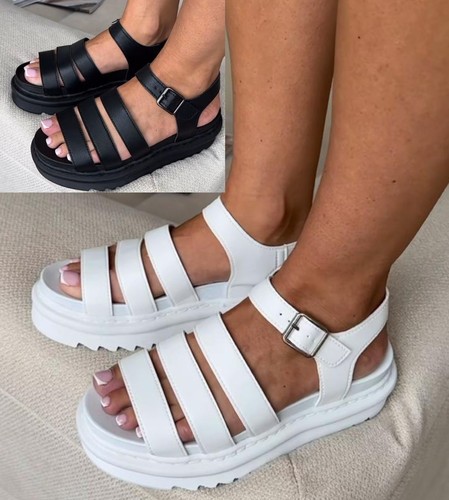 LADIES WOMENS FLATFORM GLADIATOR PLATFORM CHUNKY SOLE STRAPPY SUMMER SANDALS SZ - Picture 2 of 33