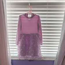 Girls Purple A-Line Long Sleeve Floral Tulle Party Dress Knee Length