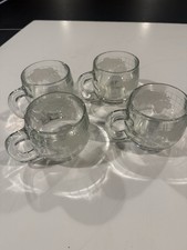 Set 4 Vintage Nestle Nescafe Etched Glass Globe World Coffee Mugs Cups