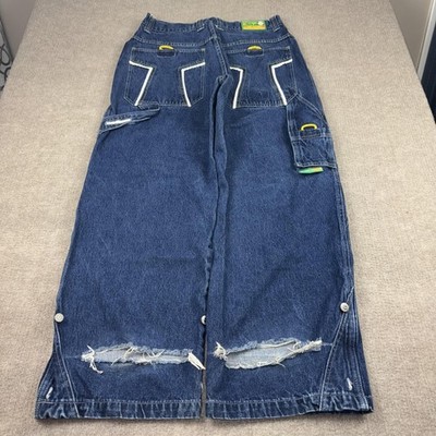 Vintage KikWear Jeans Men 36 Baggy Wide Leg Y2K Raver Glow