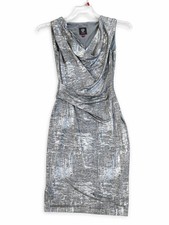 Vince Camuto Cowl Neck Bodycon Cocktail Dress Silver Sheath Metallic Size 2