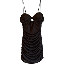 Shero Black Ruched Bodycon Mini Dress Sweetheart Keyhole Cutout Size M SDH00446