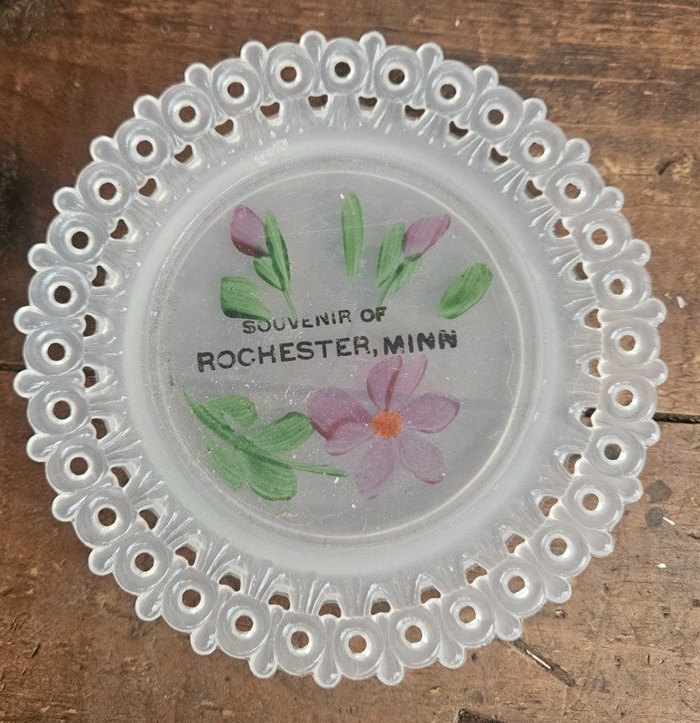 Vintage Rochester MN Frosted Glass Souvenir Plate Trinket Tray