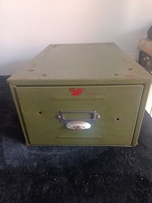 Vintage Veteran Metall Akten Schublade Karteikarte Aufbewahrung Industrie Büro grün