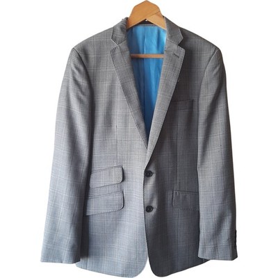 John Partridge Blazer Herren Gr. UK38R Grau Kariert Wolle Gefüttert