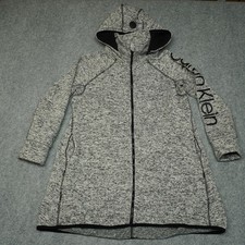 Calvin Klein Performance Hoodie Women's Gray M Polyester Full Zip Thumbholes