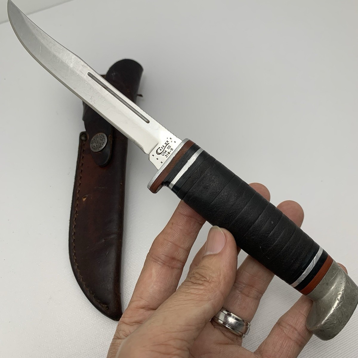 vintage an・an no.5 Vintage Case XX 316-5 SS Fixed Blade Knife - Stacked Leather