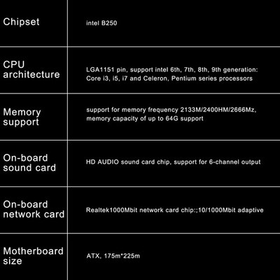 DDR4 B250A4 Computer Motherboard LGA1151 CPU Support 64G Dual Channel Dual NMEB