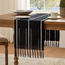 Hemstitched Farmhouse Table Runner, Black 90" x 13" Runner Hemstitch Black