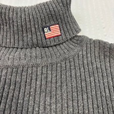 Vintage Polo Ralph Lauren RL Turtleneck Sweater Gray Ribbed Cotton Size M 0219