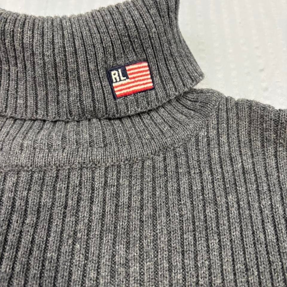 Vintage Polo Ralph Lauren RL Turtleneck Sweater Gray Ribbed Cotton Size M 0219