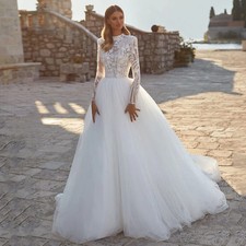 Bohemian Wedding Dress with High Neck Long Sleeves Lace Applique Bridal Gown