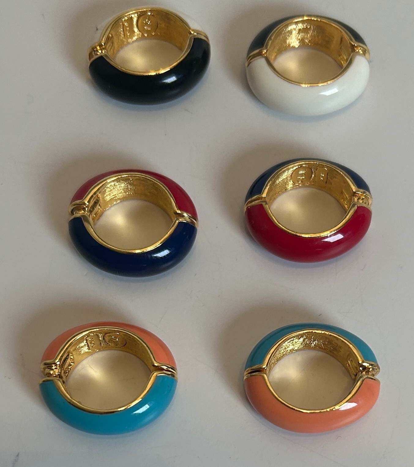 3- VTG sets of KJL Hoop Earrings Enamel Hinged Cl… - image 2