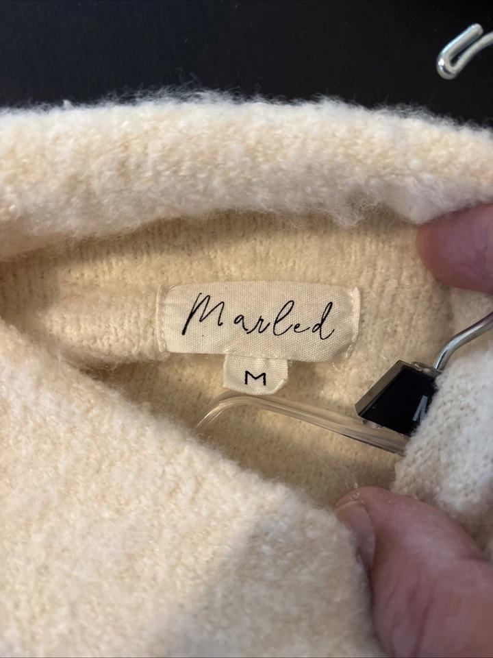 L.L. Bean Marled Cream Ragg Sweater Funnel Neck Knit Pullover Women M - Image 3 of 3