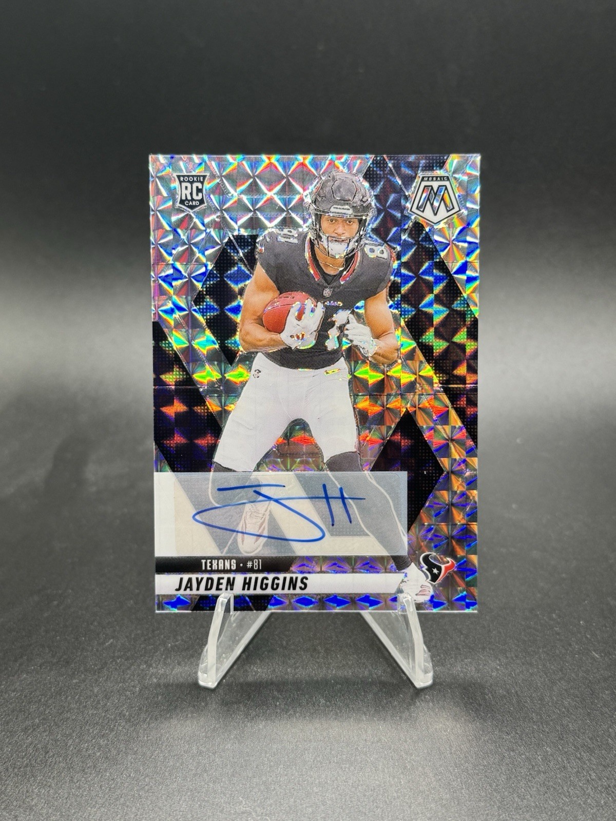 Jayden Higgins 2025 Panini Mosaic Auto RC 346 Houston Texans