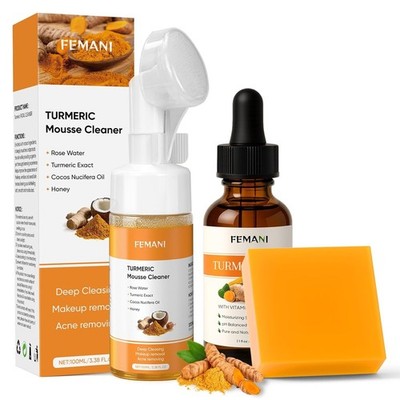 Turmeric Face Wash Set, Turmeric Facial Cleanser & Turmeric Soap Bar & Oil for F