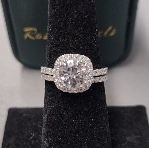Rosec Jewels Moissanite Round Halo Ring Set sz 6.5