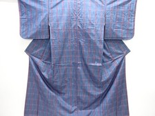 7732189: JAPANESE KIMONO / ENSEMBLE KIMONO / SILK / TSUMUGI / WOVEN GRID