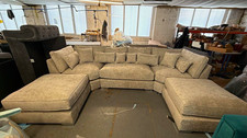 Grey Alaska Fabric U-Shape Corner Sofa 6 Seater w/ Cushions 200x300x200