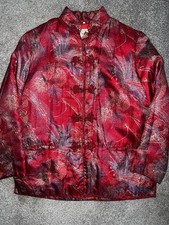 ORIENTAL RED 100 SILK Embroidered beaded LADIES JACKET Vintage SIZE MEDIUM