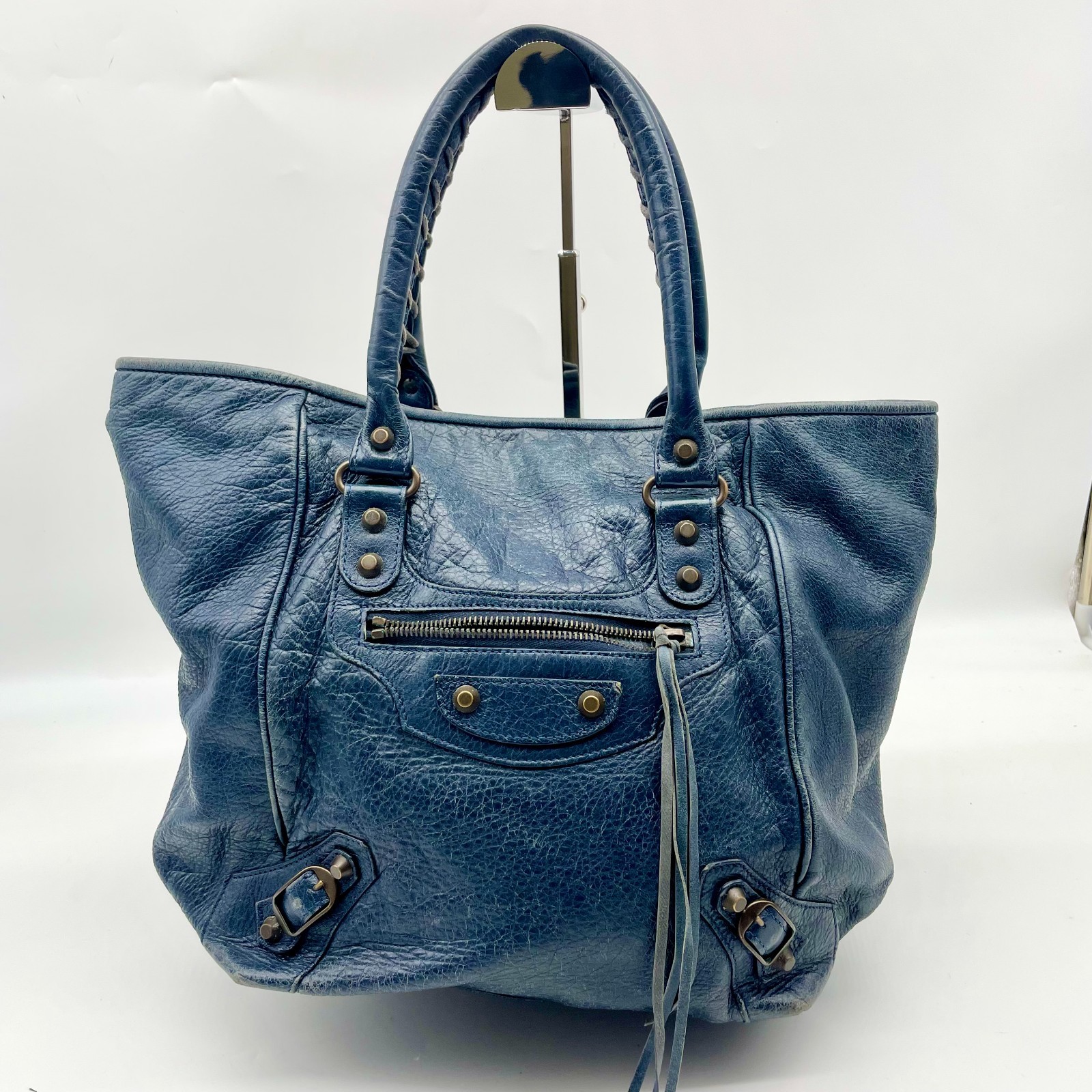 BALENCIAGA The Sunday borsa a mano pelle navy 228750 Y2K editor tote bag originale