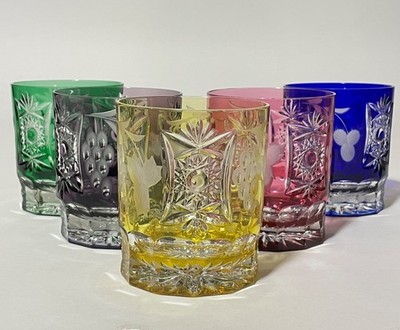 SET OF 5 NACHTMANN CRYSTAL TRAUBE MULTICOLOR WHISKY TUMBLERS    Excellent.