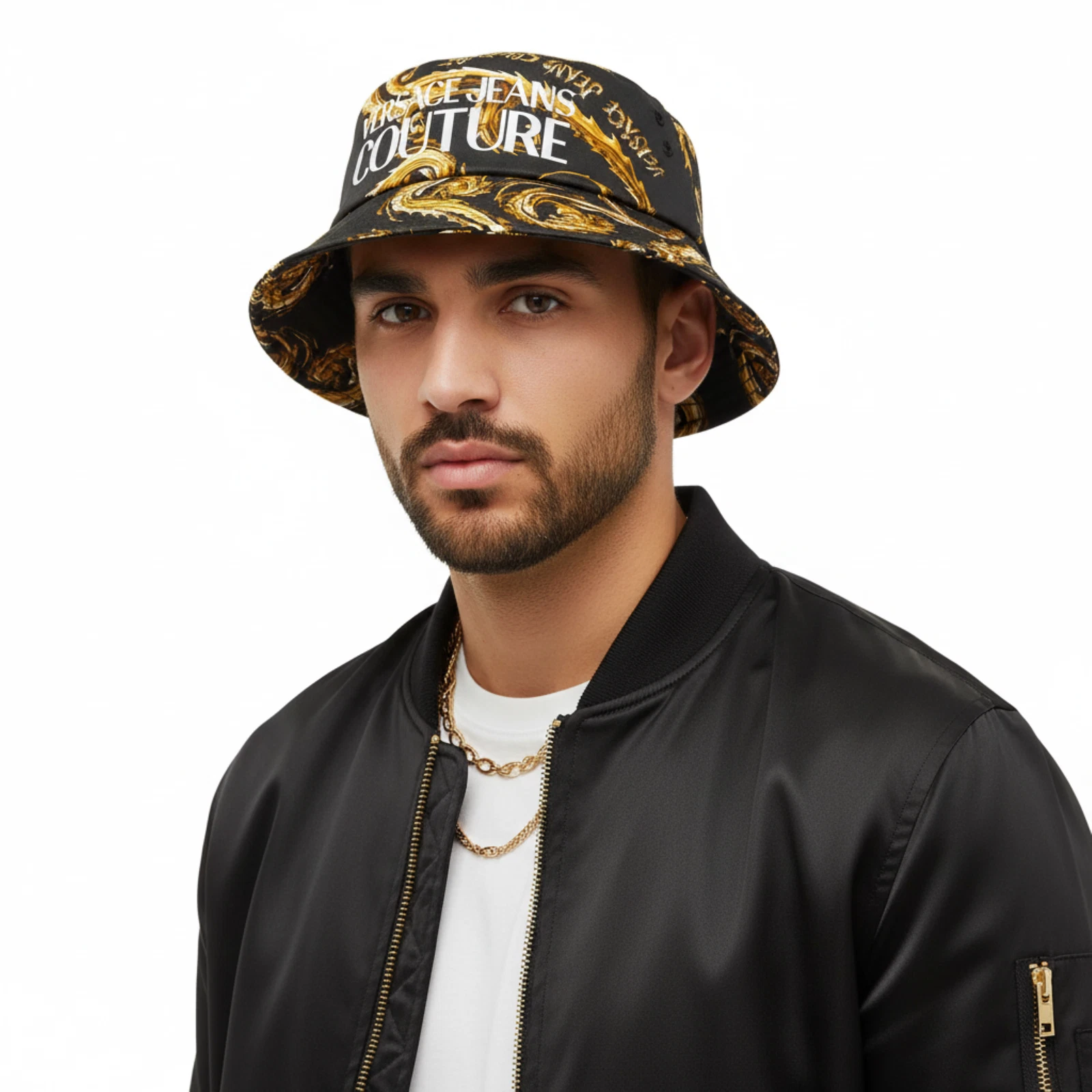 Versace Jeans Couture Black/Gold Classic Gold Baroque Print Logo Mens Bucket