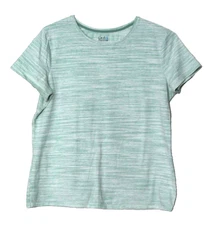 CROFT & BARROW TEE SHIRT woman size L lt green white scatter stripe short sleeve