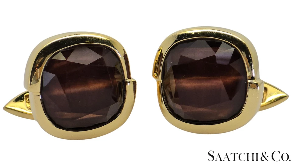 Oro Amarillo 18K (750) - Cuarzo Marrón Natural 15 Ct: Gemelos Foto 3 de 4