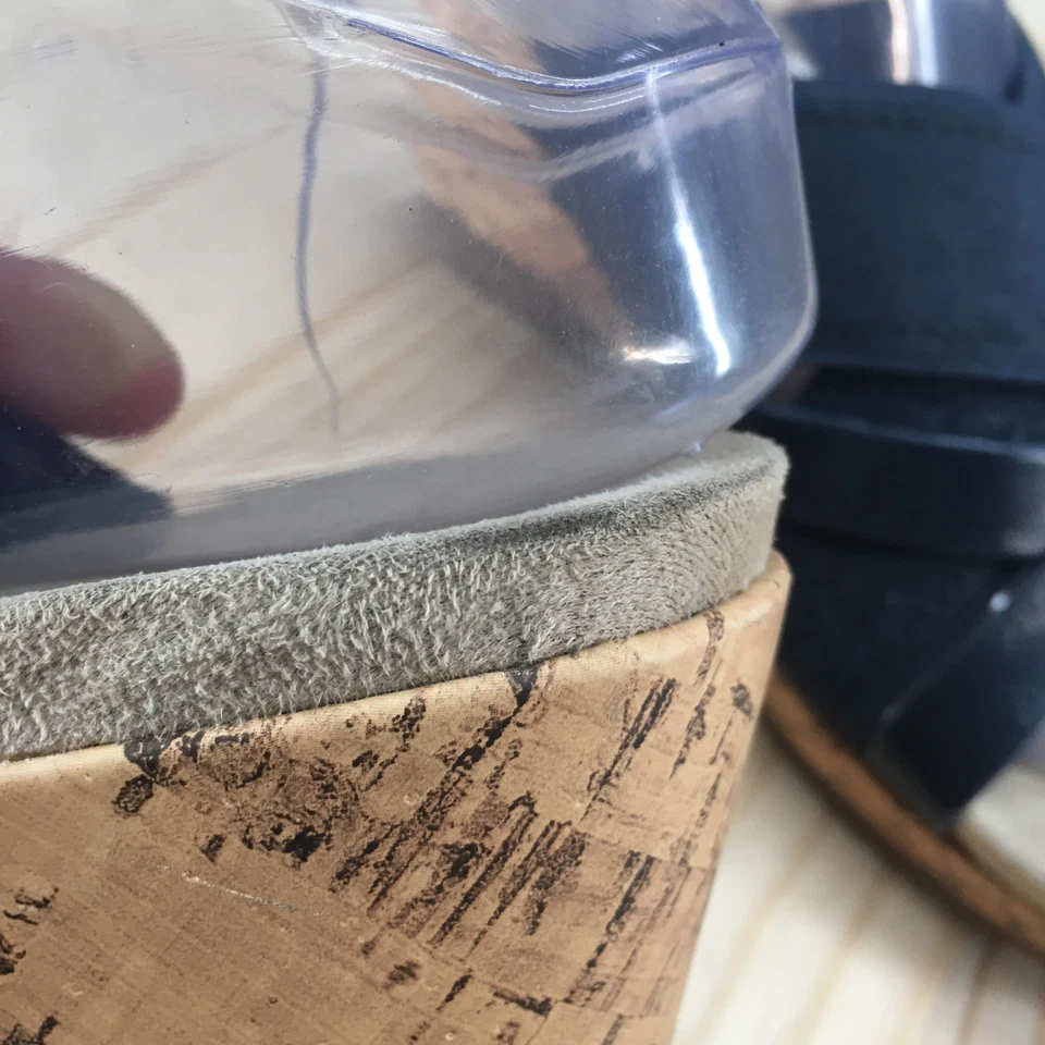 Wear Ever Sandals Womens 8.5 M Goldy Slip On Cork Wedge Slide Blue Fabric Casual - Image 4 of 4