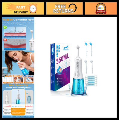 350ML Nasal Irrigation System, Cordless Neti Pot with 5 Modes & 4 Nozzles, Water