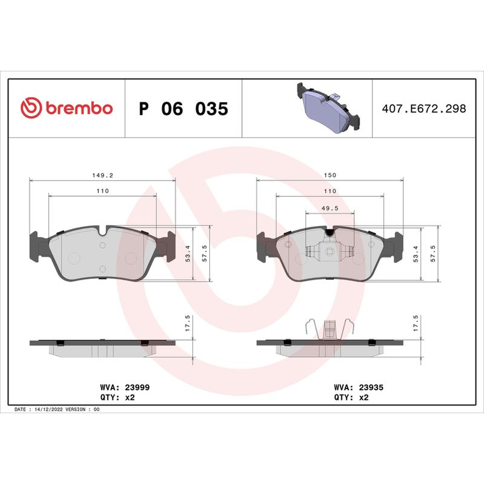 Brake pads P 06 035X BREMBO for BMW 3 3 Touring 1 - Image 9