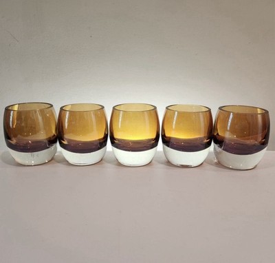 MIKASA Solaris Amber Votive Candle Holders Glass Home Accent Heavy Base 5 Pc