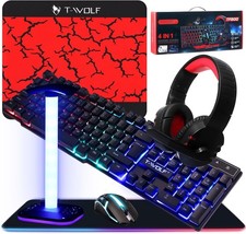 RGB PC Gaming Keyboard Mouse  Headset Set LED Gamer Bundle Mechanical Kits 4IN1