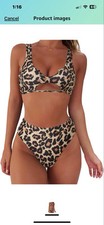 SALE Women's Leopard Print Cutout Bikini Sets Push up High Waisted Swimsuit New