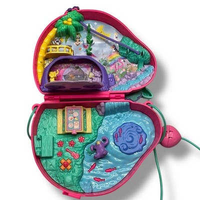 Polly Pocket Doll Mom Baby Sloth 2-in-1 Purse Play Set Jungle Theme Animals