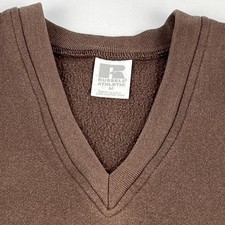 Vintage Russell Athletic V Neck Blank Sweatshirt Women's Sz M Brown Made in USA