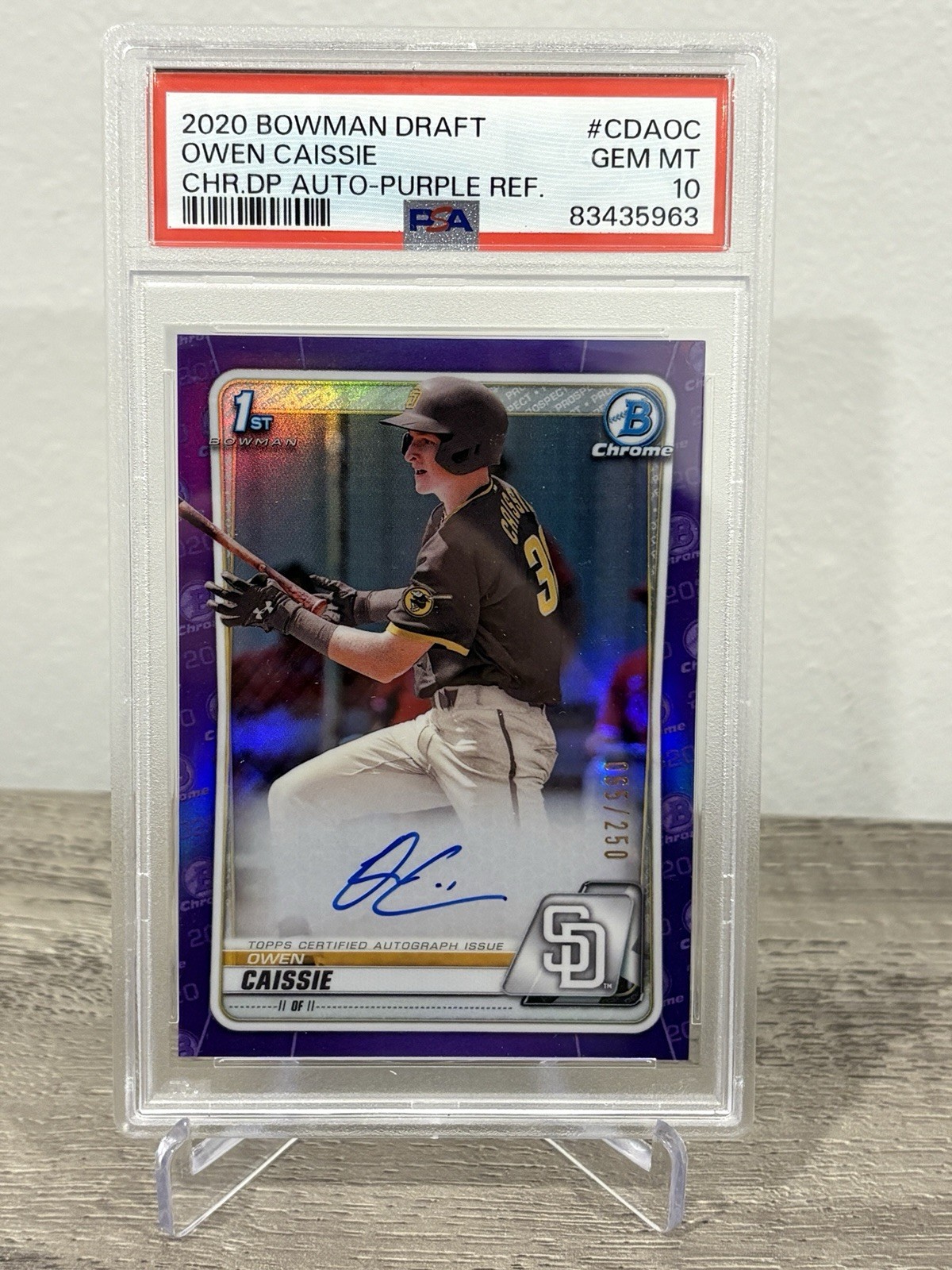 2020 Owen Caissie Bowman Chrome 1st Purple Refractor Auto #/250 PSA 10