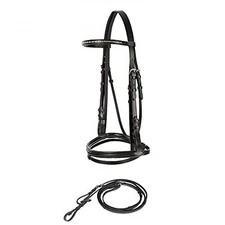 HORZE Weston Padded Leather Horse Snaffle Bridle with Flash - Black - Horse