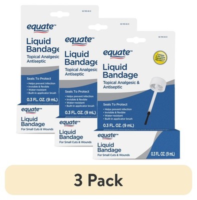 (3 pack) Equate Liquid Bandage, Topical Analgesic and Antiseptic for Small Cuts