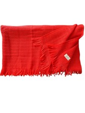 Vintage Faribault Woolen Mills Red Thermal Weave Wool Blanket With Fringe