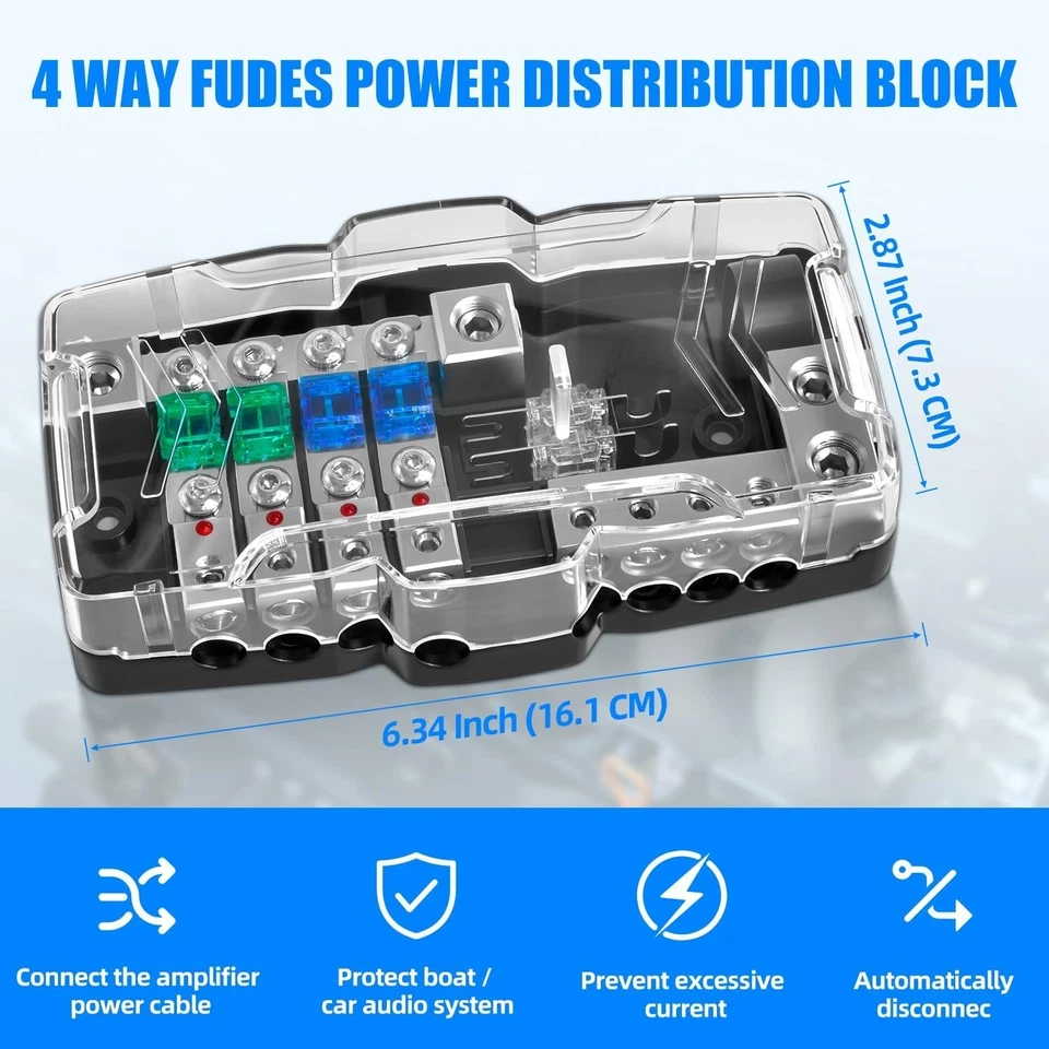 Fused Power Distribution Block Car Audio 4 Way Midi(Mini-Anl) Fuse Block 12V - Image 4 of 4