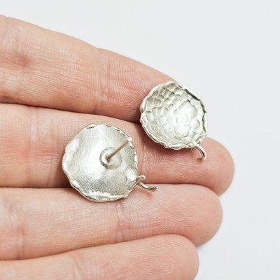 1 Pair Disc Curved Earring Blank Base Settings Silver Loop Base (16mm ) G37519