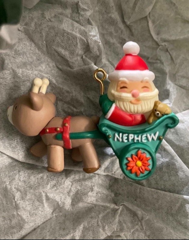 1994 vintage hallmark Nephew Christmas ornament Santa sleigh reindeer small