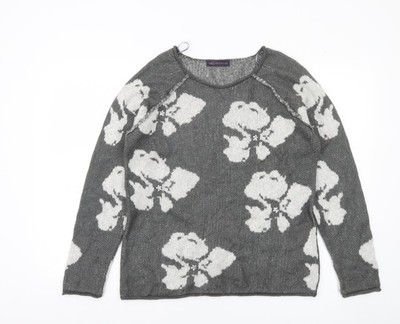 Marks and Spencer Damen Strickpullover grau Blumen UK 12 Langarm
